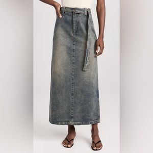 NWOT Pixie Market Dirty Denim Belted Maxi Skirt